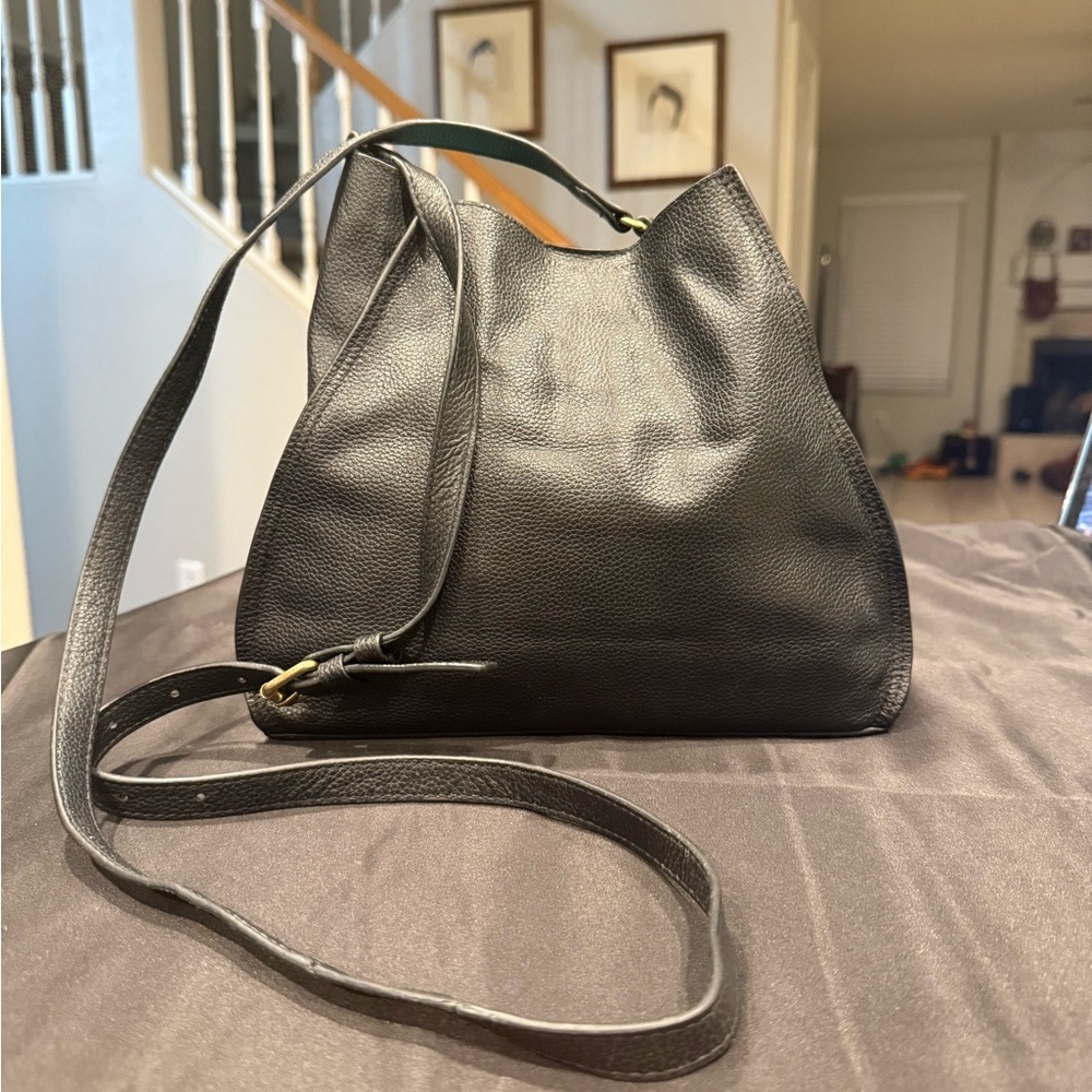 Lucky Brand Coran Pebbled Leather Satchel Crossbody Black - Picture 2 of 16